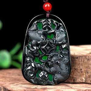 Pendentif crapaud en jadéite noire naturelle authentique, pendentif pour homme, vente en gros de jade, design original C236 - Product Image 2