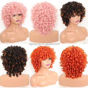Vendite calde Parrucca corta da 12 pollici scoppi grandi e rimbalzanti capelli sintetici crespi ricci e morbidi resistenti al calore, tra cui pizzo umano - Product Image 3