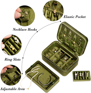 Promotion Luxury 2-Layer Green Velvet Jewelry Organizer Box Travel Zipper <strong>Jewellery</strong> Case <strong>Storage</strong> - Product Image 2