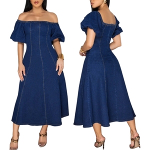 Vestidos Largos de Mezclilla con Cuello Redondo y Manga Corta para Mujer, Nuevo Estilo - Product Image 1