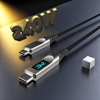 Kabel USB-C ke USB-C 240W dengan Layar Digital LED, Pengisian Cepat 6A, Kabel PD Berlapis, Inti Tembaga Murni, Chip E-Marker