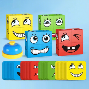 Gioco Educativo Transfrontaliero <span class=keywords><strong>per</strong></span> <span class=keywords><strong>Bambini</strong></span>: Mini Cubo Magico con Blocchi <span class=keywords><strong>di</strong></span> Costruzione in Plastica, Gioco da Tavolo Interattivo con Espressioni Divertenti e Faccine Sorridenti - Product Image 6