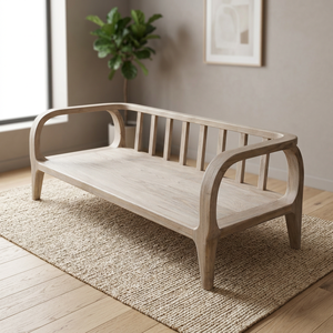 Canapé convertible en bois massif en forme de L, trois places, style scandinave/nordique, sans dossier, avec accoudoirs rembourrés, pour salon - Product Image 3