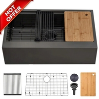 Évier de cuisine 33x20 pouces, bronze noir, style ferme, à tablier, cuve unique, multifonctionnel, en acier inoxydable brossé de calibre 16
