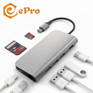 Precio al por mayor centros de tipo C ETC81H RJ45 LAN SD multi puertos adaptador de carga tipo-C 8 en 1 puertos adaptador de <span class=keywords><strong>Hub</strong></span> - Product Image 1