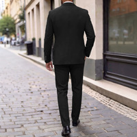 Ensemble de costume formel noir pour homme, veste croisée à revers pointus avec broderie de sequins sur la poitrine et pantalon uni pour banquet et soirée