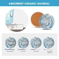 Décoration de table, 6 pièces, sous-verres absorbants pour boissons, sous-verres en céramique sublimée style marbre, avec support, logo personnalisé OEM