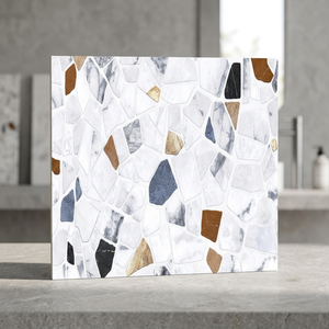 Carreaux de sol en céramique semi-mat émaillés, effet terrazzo brique blanche, 400x400mm, étanches, pour intérieur et cuisine - Product Image 4