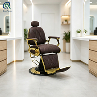 Fauteuil de Barbier Moderne Marron Qunpeng en Cuir PU et Métal, Hauteur Réglable, Pivotant, pour Salon Commercial