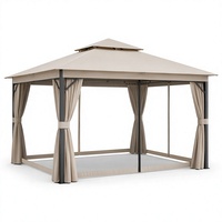 Gazebo d'extérieur à double toit, abri de patio avec moustiquaire, structure en acier pour jardin et pelouse