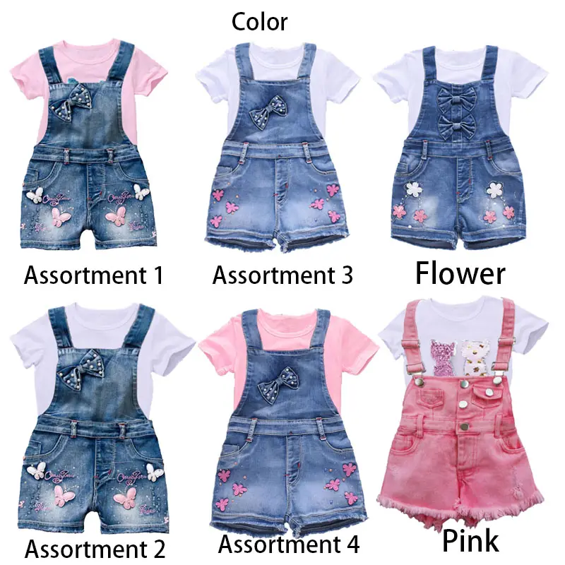 Fashion Kids Clothing two Piece Sets Butterfly Baby Girls T-shirt And overalls Jeans