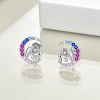 Bijoux sur le thème des animaux Boucles d'oreilles en argent sterling 925 avec forme circulaire en zircon cubique éléphant et lune