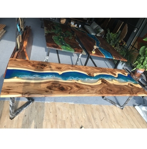 Plateau de table de restaurant design pour maisons modernes, mobilier sur mesure en résine époxy et bois massif - Product Image 1