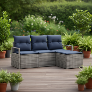 Juego de Sofás de Ratán Sintético Gris de 4 Piezas, Muebles de Patio para Exteriores, Estilo Moderno y Contemporáneo, Asientos para 4 Personas - Product Image 2