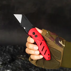 Red and Black Stainless steel Utility Plastic Handle Folding Pocket Knife With Pocket Click For Open Box Daily cutting Office