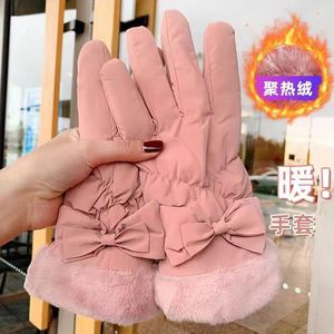 Moda Smartphone rosa polsino fiocco in pelliccia <span class=keywords><strong>pile</strong></span> caldo inverno <span class=keywords><strong>guanti</strong></span> donna - Product Image 5