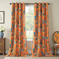 Rideaux occultants vintage en polyester à imprimé floral beige, blanc, orange, crème et ivoire, motif feuilles et fleurs, pour chambres à coucher