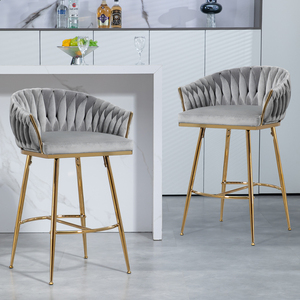 Modern Adjustable Fabric <b>Bar</b> <b>Stools</b> Set of <b>2</b> for Home <b>Bar</b> Hotel Dining with Metal Frame and Hand-Wave Back - Product Image 6