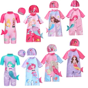 Pakaian renang butik putri duyung kecil, kostum pakaian renang ritsleting anak perempuan, pakaian pantai melindungi UV motif kartun 3D lucu