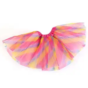 3-Layer Rainbow Colorful Dress For Children's Birthday Party Short Skirt For Women's Performance Wear