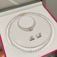 Ensemble de bijoux en perles, cadeau de Noël, collier, bracelet, boucles d'oreilles, perles d'eau douce rondes de 8 à 9 mm, argent 925, vente en gros pour femmes, sur mesure
