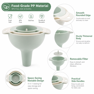 Ensemble d'entonnoirs multifonctions 4 en 1 avec logo personnalisé, filtre amovible, entonnoirs de <span class=keywords><strong>cuisine</strong></span> en plastique empilables pour le transfert d'huile et de liquides - Product Image 4