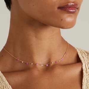 Collana <span class=keywords><strong>Girocollo</strong></span> con Charm LOZRUNVE in Argento Sterling 925 Rodiato Color Oro con <span class=keywords><strong>Zirconi</strong></span> Cubici Rubino e Zaffiro - Product Image 3