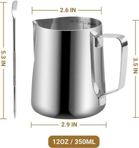 <span class=keywords><strong>Pichet</strong></span> à mousse de lait en acier inoxydable 350 ml/12 oz avec poignée ergonomique pour café, <span class=keywords><strong>cappuccino</strong></span>, latte art, usage barista - Product Image 6