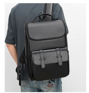 BESTELLA Waterproof Outdoor Soft PU <b>Leather</b> <b>Laptop</b> <b>Backpack</b> Rucksack for College Students Zipper Closure Men Black - Product Image 3