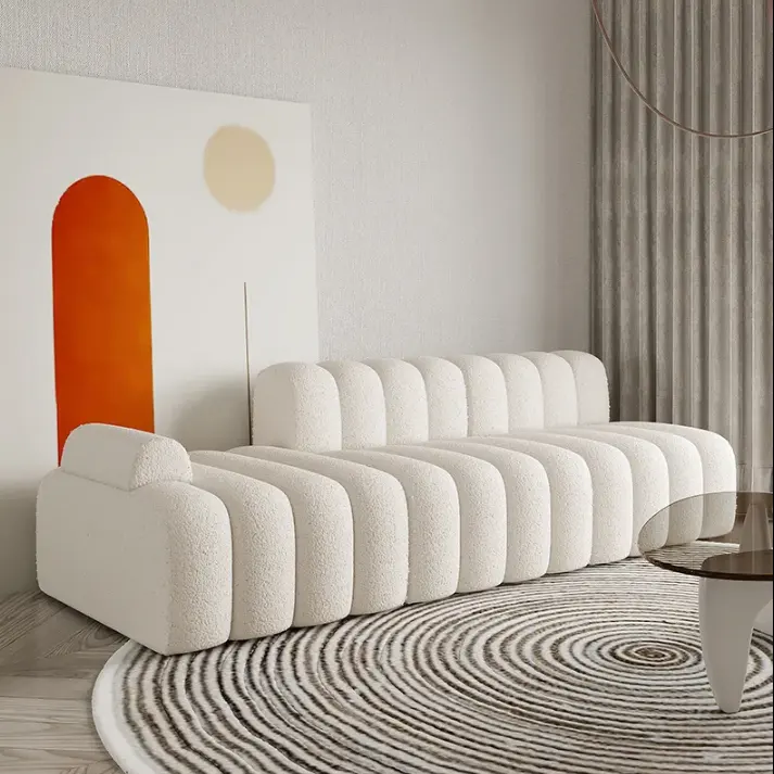 Sofa kain sofa apartemen kecil, sofa ruang tamu berbentuk tanpa sandaran lengan, Krim mewah ringan, sofa ruang tamu