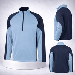 High Quality 1/4 <b>Zip</b> Pullover Sweatshirts Blue Quick Dry Custom Mens knitted Performance Premium Golf Clothes Casual Wear - Product Image 1