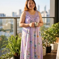 Robe de nuit longue florale pour femme en soie de lait, sans manches, avec dentelle, pour l'été