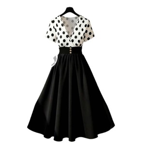 Vestido de lunares elegante para mujer, estilo europeo-americano, para comercio exterior transfronterizo, ideal para el día a día y con combinación de colores. - Product Image 5