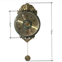 Horloge murale à pendule en alliage en forme d'éléphant, style européen vintage, cadre vert, pour salon