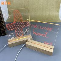 Luz de noche LED 3D rectangular de madera de 15CM, lámpara de tablero de mensajes de acrílico transparente para DIY, Base de madera creativa para aplicación de dormitorio