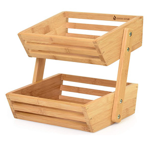 Cesta de Frutas de Bambú Golden Nature de 2 Niveles, Estante de Almacenamiento para Cocina, Organizador Multifuncional Independiente - Product Image 1