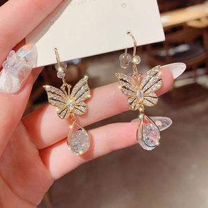 Boucles d'oreilles pendantes en cristal papillon pour femme, tendance 2022, en cuivre et zircon, pour filles - Product Image 4