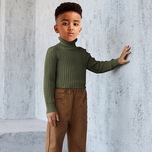 เสื้อแบบสวมหัวคอเต่าถักหนาสำหรับเด็กฤดูใบไม้ร่วงเสื้อคอสูงคอปกสูงสีพื้นสำหรับเด็กผู้ชายเด็กผู้หญิงผ้าฝ้ายกระดุมสัตว์ - Product Image 2