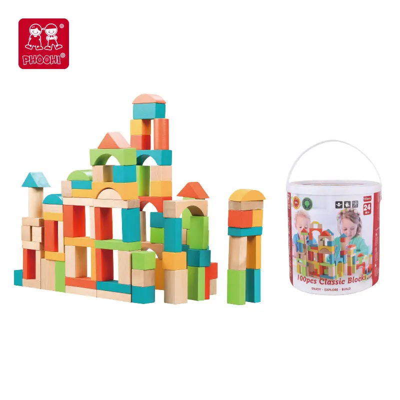 100 pcs colorido criança educacional set brinquedo bloco de construção de madeira para crianças 18M +