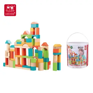 子供のための100個のカラフルな幼児教育セットおもちゃ木製ビルディングブロック18M