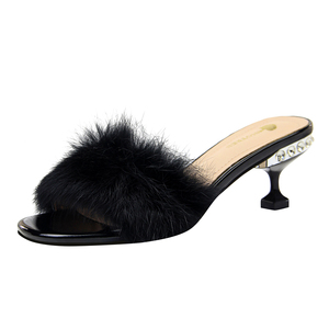 692-1 alla moda ed elegante fuori indossa mezza slipper trapano acqua bene <span class=keywords><strong>con</strong></span> <span class=keywords><strong>tacco</strong></span> alto MAO MAO dei capelli del coniglio pantofole - Product Image 2