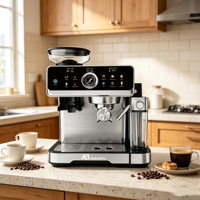 Máquina de Espresso Semiautomática Anbo, 20 Bares de Presión, Acero Inoxidable, Control Digital, Programable, Molinillo Ajustable, 2 Tazas