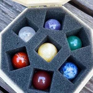 chul chakela Juego de minerales esféricos Chakela, cristal, amatista, ágata, <span class=keywords><strong>jade</strong></span>, caja de madera, decoración estilo americano, Dongling - Product Image 4