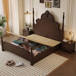Vintage French Style Solid Wood <b>Poster</b> Bed 1.5M 1.8M Hand Carved Bedroom Furniture - Product Image 2