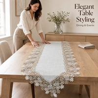 Chemin de table en polyester tricoté soluble dans l'eau, avec bordure florale personnalisée, imperméable, durable, décoratif, pour la maison et l'hôtel