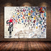 Peinture sur toile Feuilles de papillon Fille avec arbre Affiches et impressions Art mural moderne Tableaux pour salon Décoration intérieure