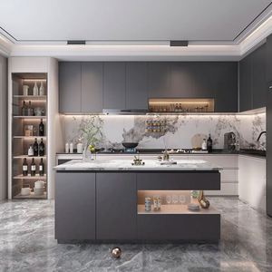 Juego de gabinetes de diseño de cocina de madera maciza de alto brillo, muebles personalizados Rta, gabinete de cocina Modular blanco brillante de Pvc moderno - Product Image 5