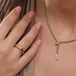 <span class=keywords><strong>Anello</strong></span> MYNECK alla Moda in Acciaio Inossidabile Placcato <span class=keywords><strong>Oro</strong></span> 18k, Antiossidante, Stile Hip-Hop con Gemma a Forma di <span class=keywords><strong>Serpente</strong></span>, Autunno 2026 - Product Image 4