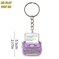 Llavero de acrílico con diseño de máquina de escribir morada, motivacional, para escritores, para llaves, bolsos y mochilas