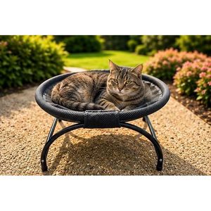 Elevated Cat Bed Round Mesh <b>Hammock</b> With Metal Stand Indoor Outdoor Use Black Cooling Breathable For Small To Medium Cats - Product Image 1